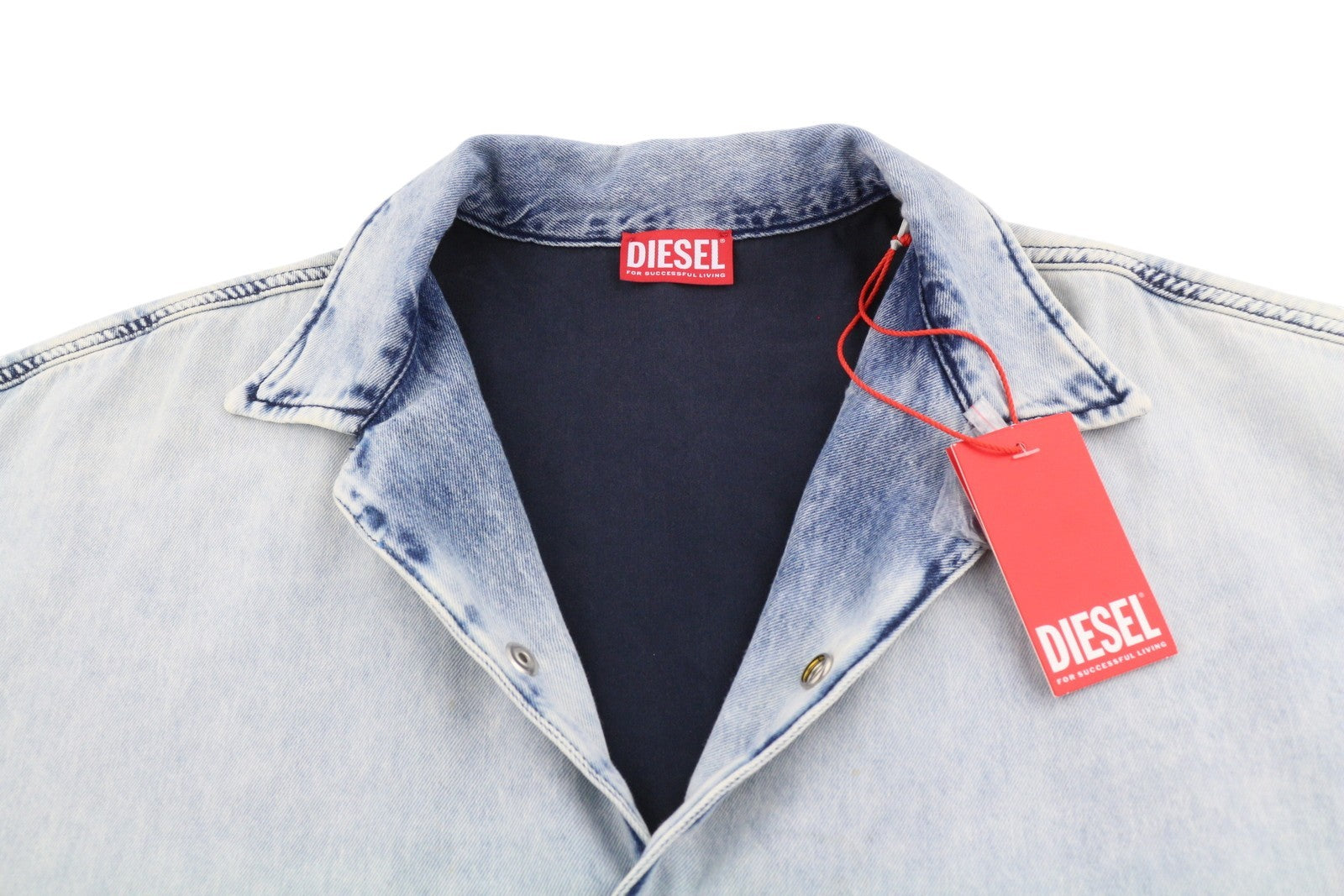 DIESEL D-Nabil-S Men Shirt L Blue Garment Dyed Camp Collar Loose RRP295