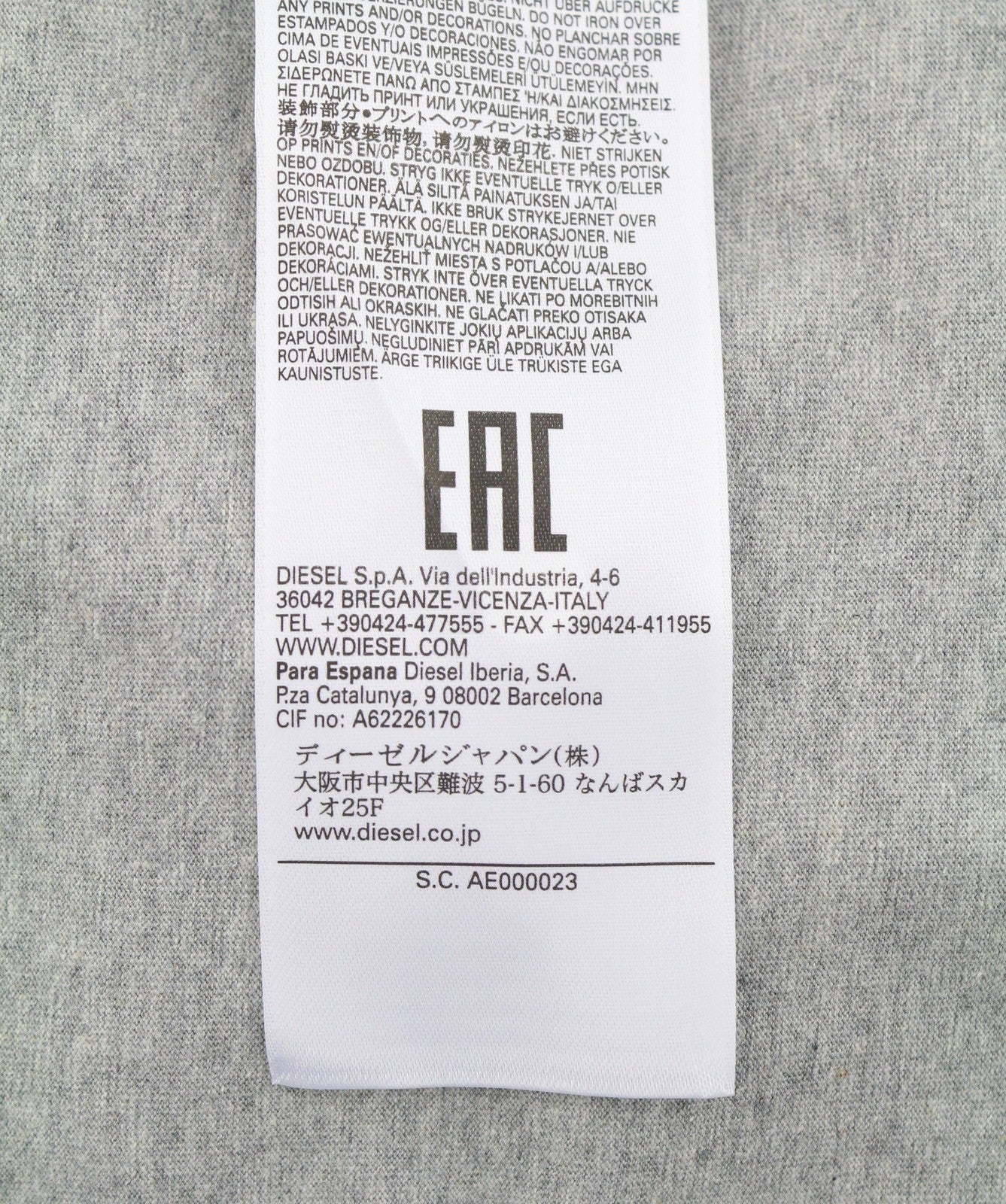 DIESEL T-Just-LS-D Men T-Shirt L Grey Melange Crew Neck Long Sleeve