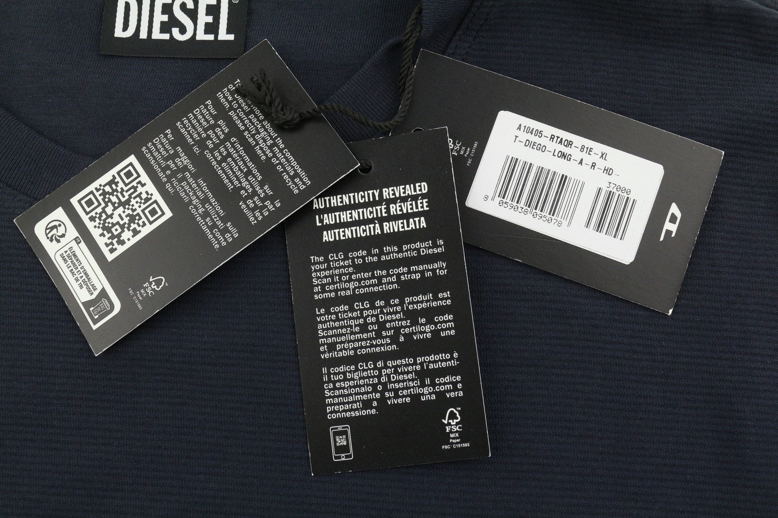 DIESEL T-Diego-Long-A-R-HD-New Men T-Shirt XL Dark Blue Crew Neck Pull On