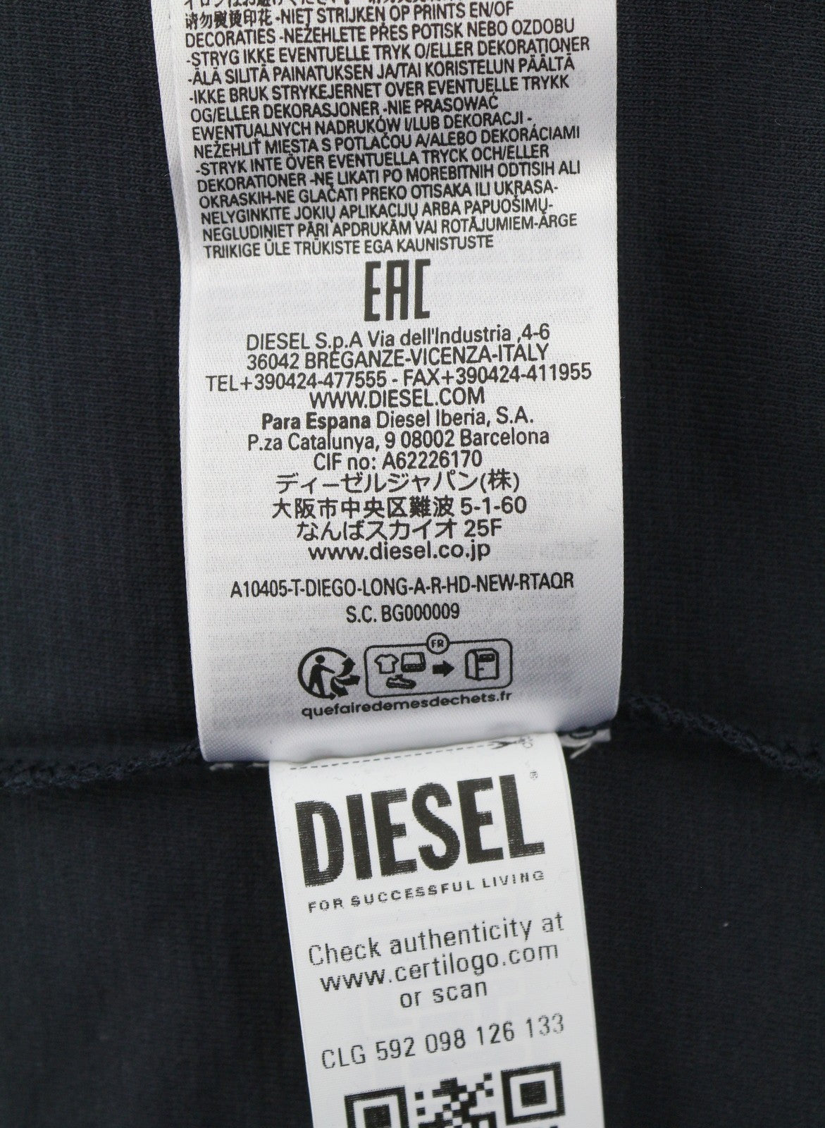 DIESEL T-Diego-Long-A-R-HD-New Men T-Shirt XL Dark Blue Crew Neck Pull On