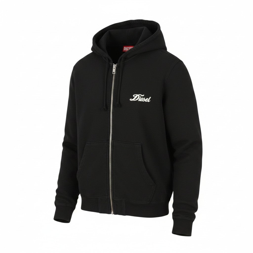 DIESEL S-Ginn-Hood-Zip-New -ITA Men Hoodie L Black Logo Full Zip RRP160