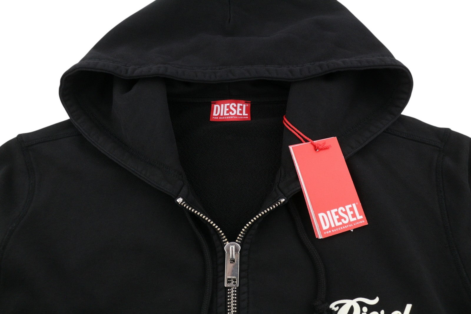 DIESEL S-Ginn-Hood-Zip-New -ITA Men Hoodie L Black Logo Full Zip RRP160