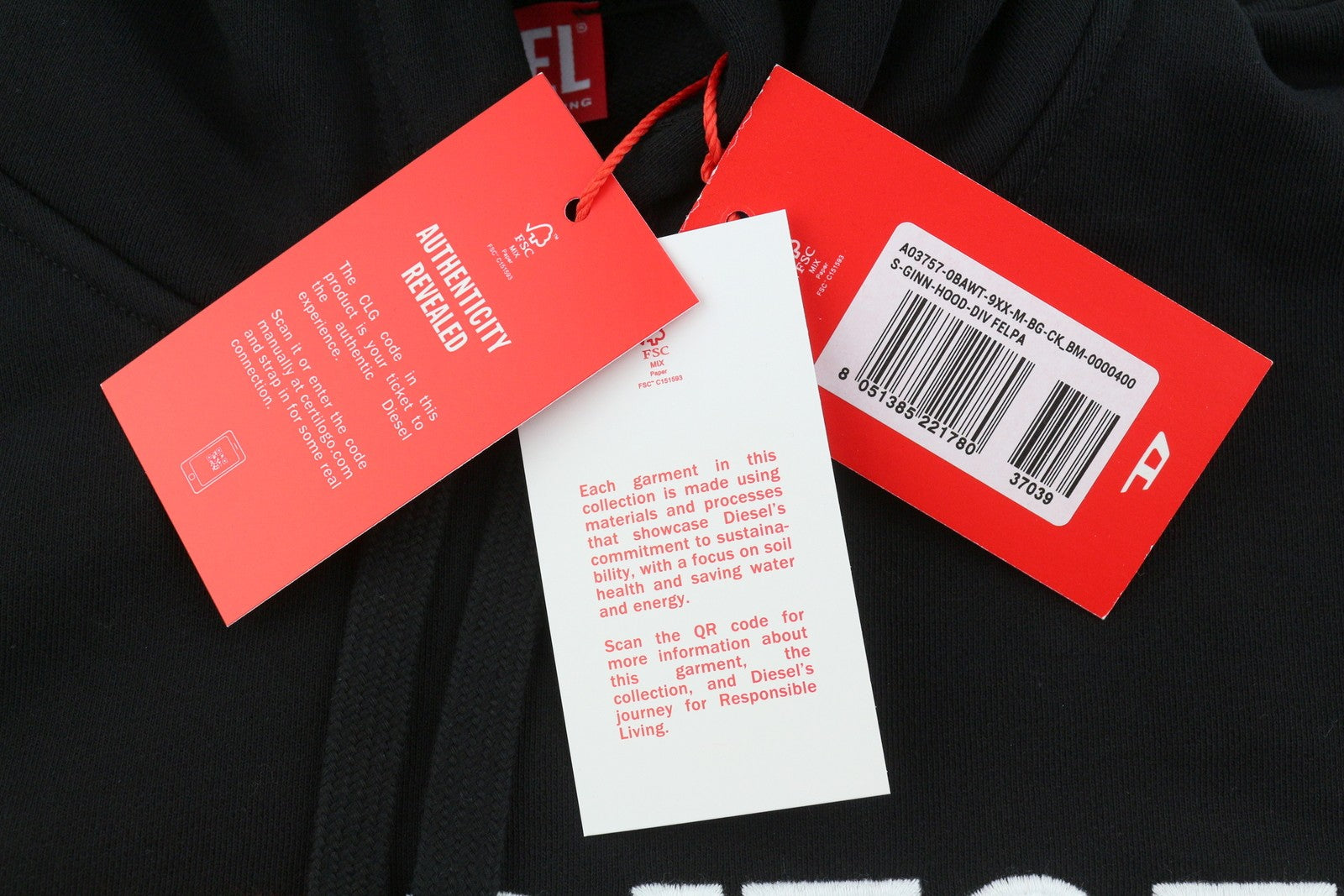 DIESEL S-Ginn-Hood-DIV Men Hoodie M Black Kangaroo Pocket Pull On RRP160