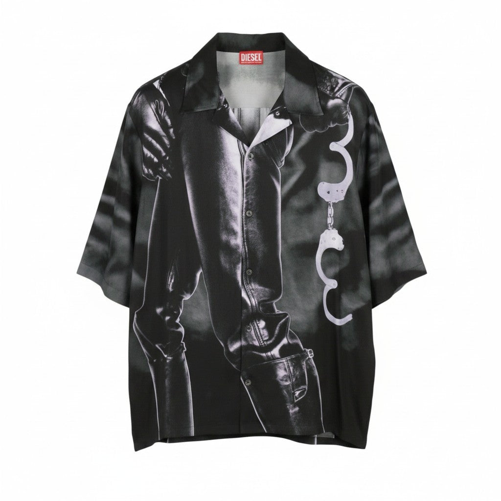 DIESEL PR-S-Mec-23 Men Shirt 52 Black All-Over Graphic Print Unisex RRP175