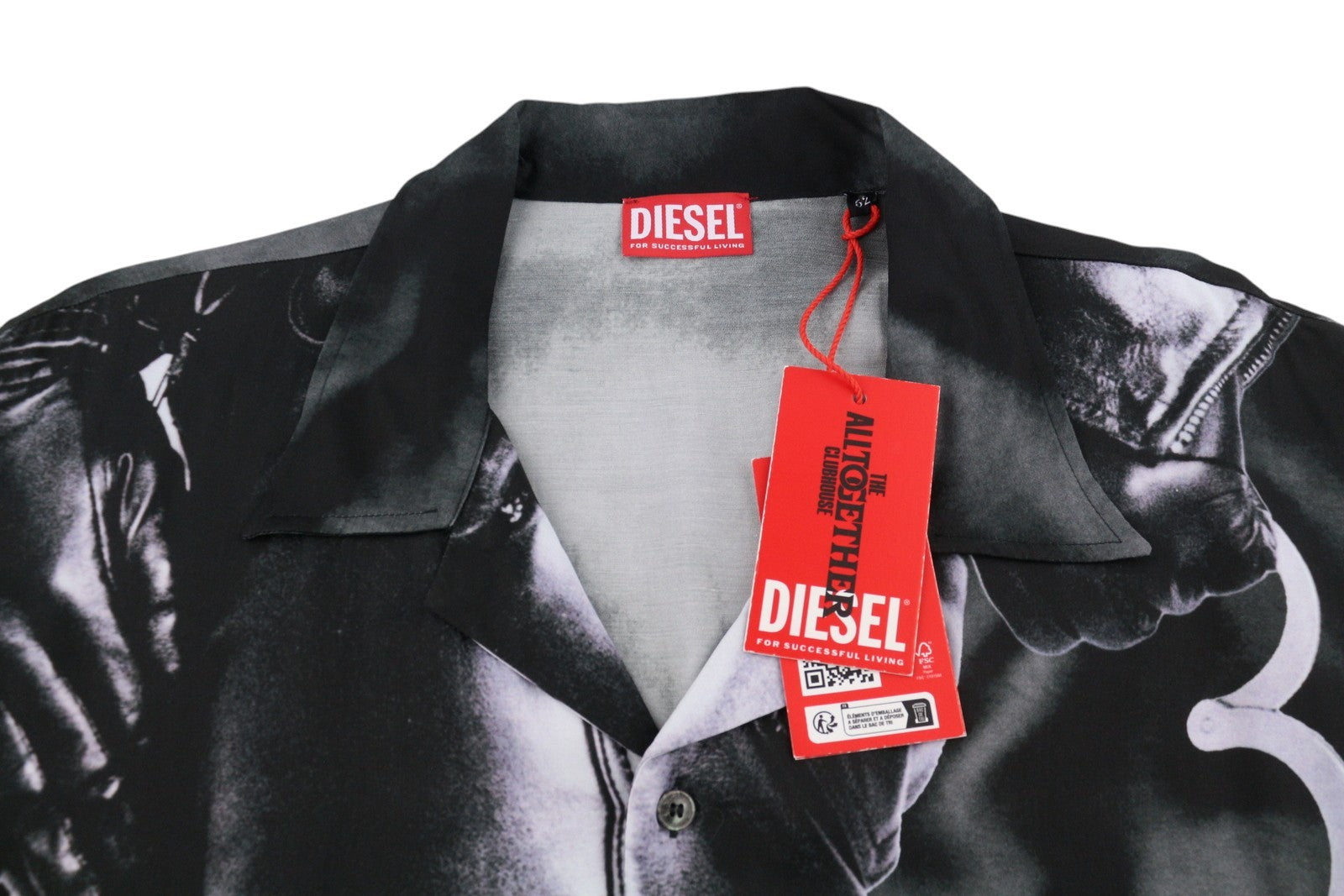 DIESEL PR-S-Mec-23 Men Shirt 52 Black All-Over Graphic Print Unisex RRP175