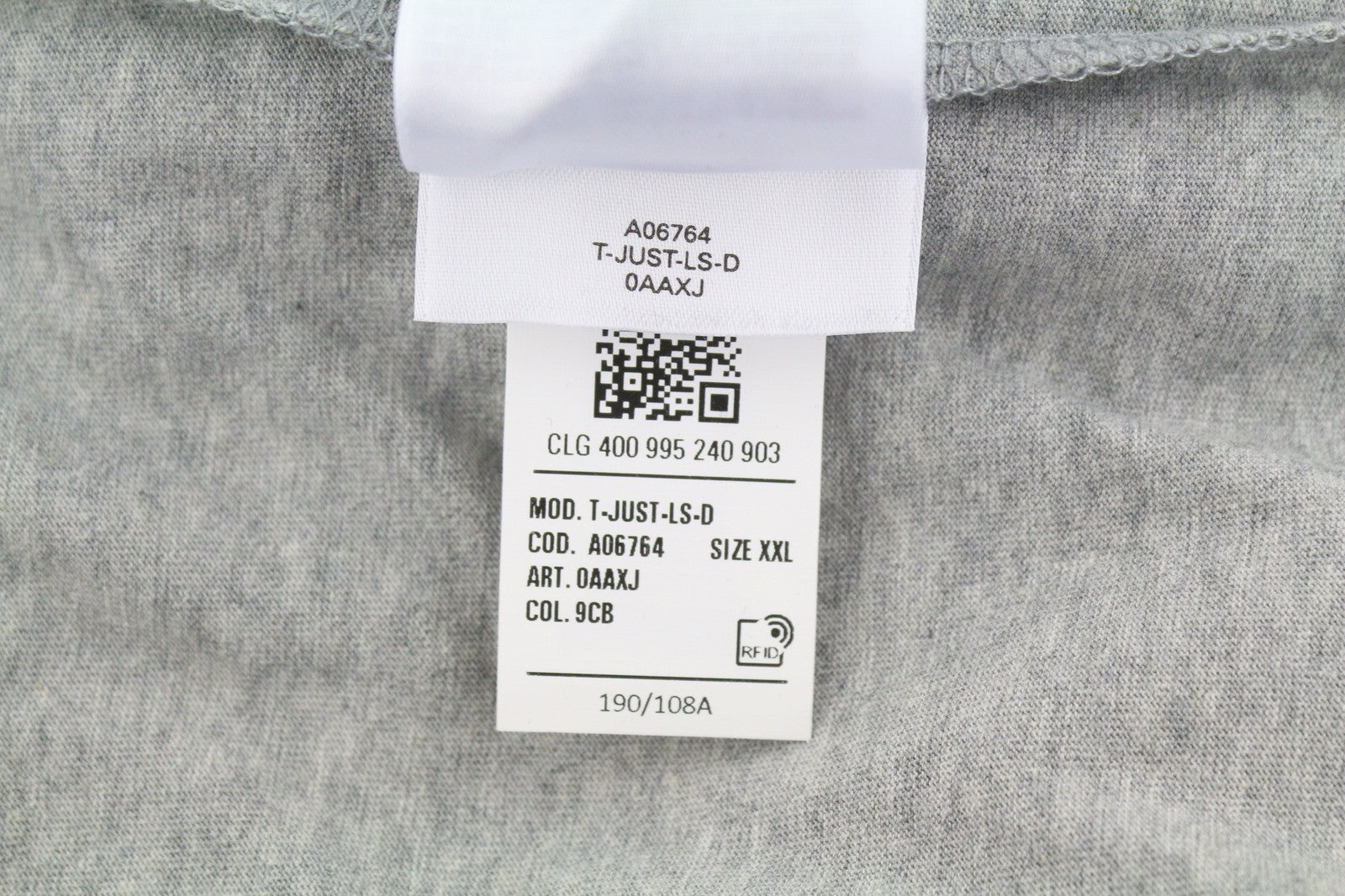 DIESEL T-Just-LS-D Men T-Shirt 2XL Grey Melange Crew Neck Long Sleeve