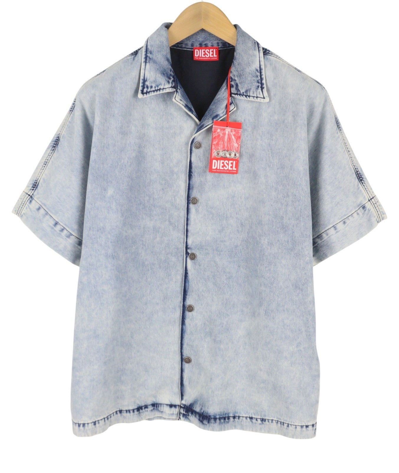 DIESEL D-Nabil-S Men Shirt M Blue Garment Dyed Camp Collar Loose RRP295