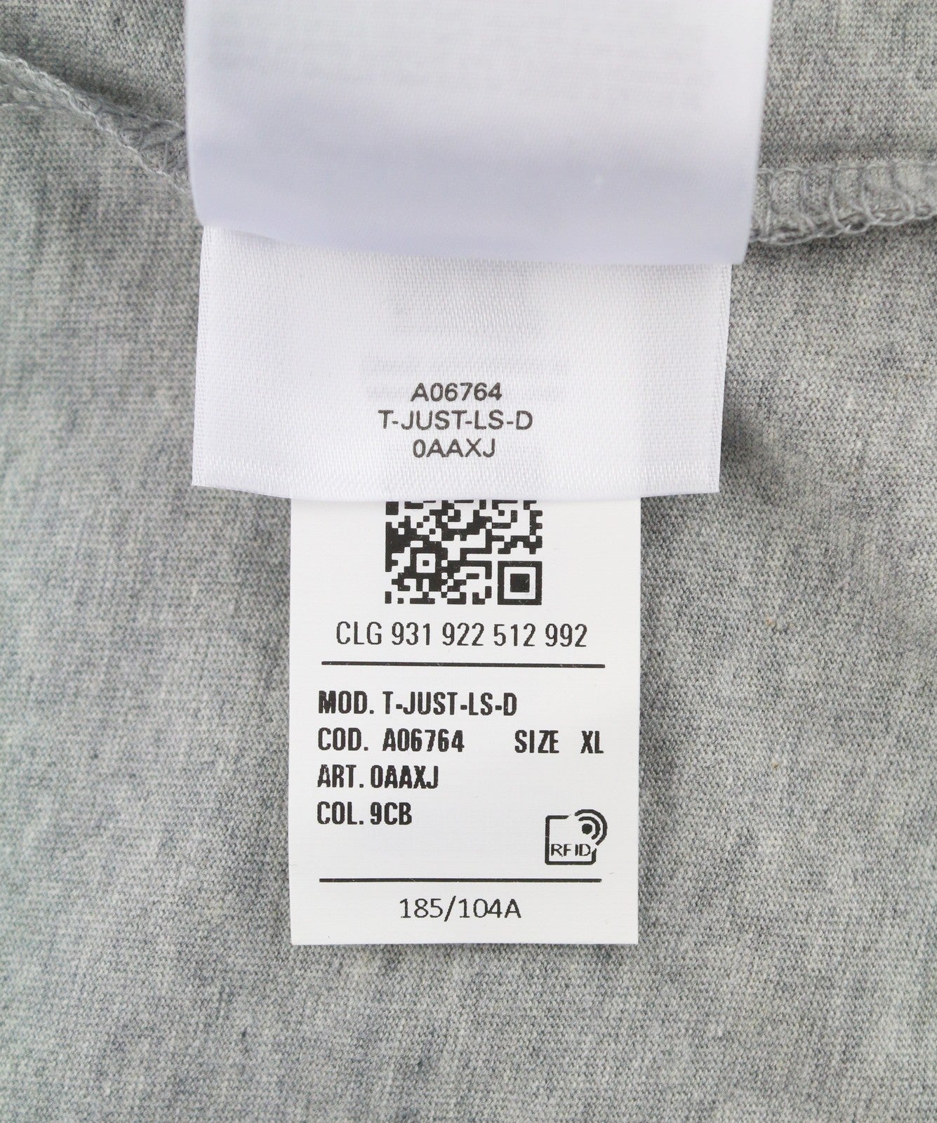 DIESEL T-Just-LS-D Men T-Shirt XL Grey Melange Crew Neck Long Sleeve