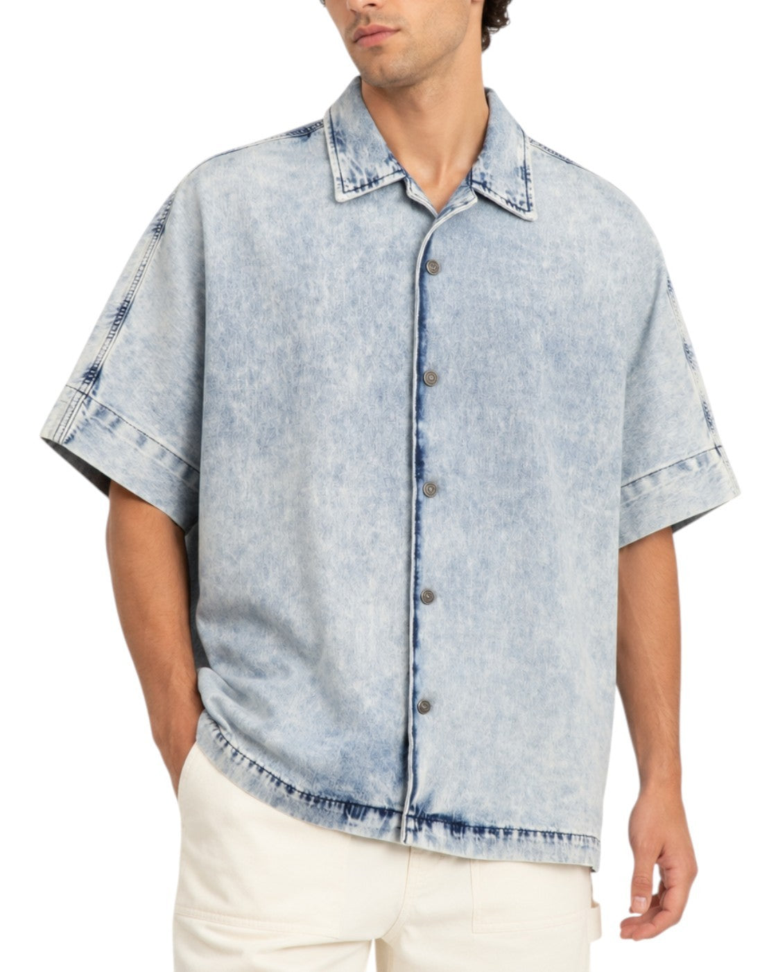 DIESEL D-Nabil-S Men Shirt M Blue Garment Dyed Camp Collar Loose Fit RRP295