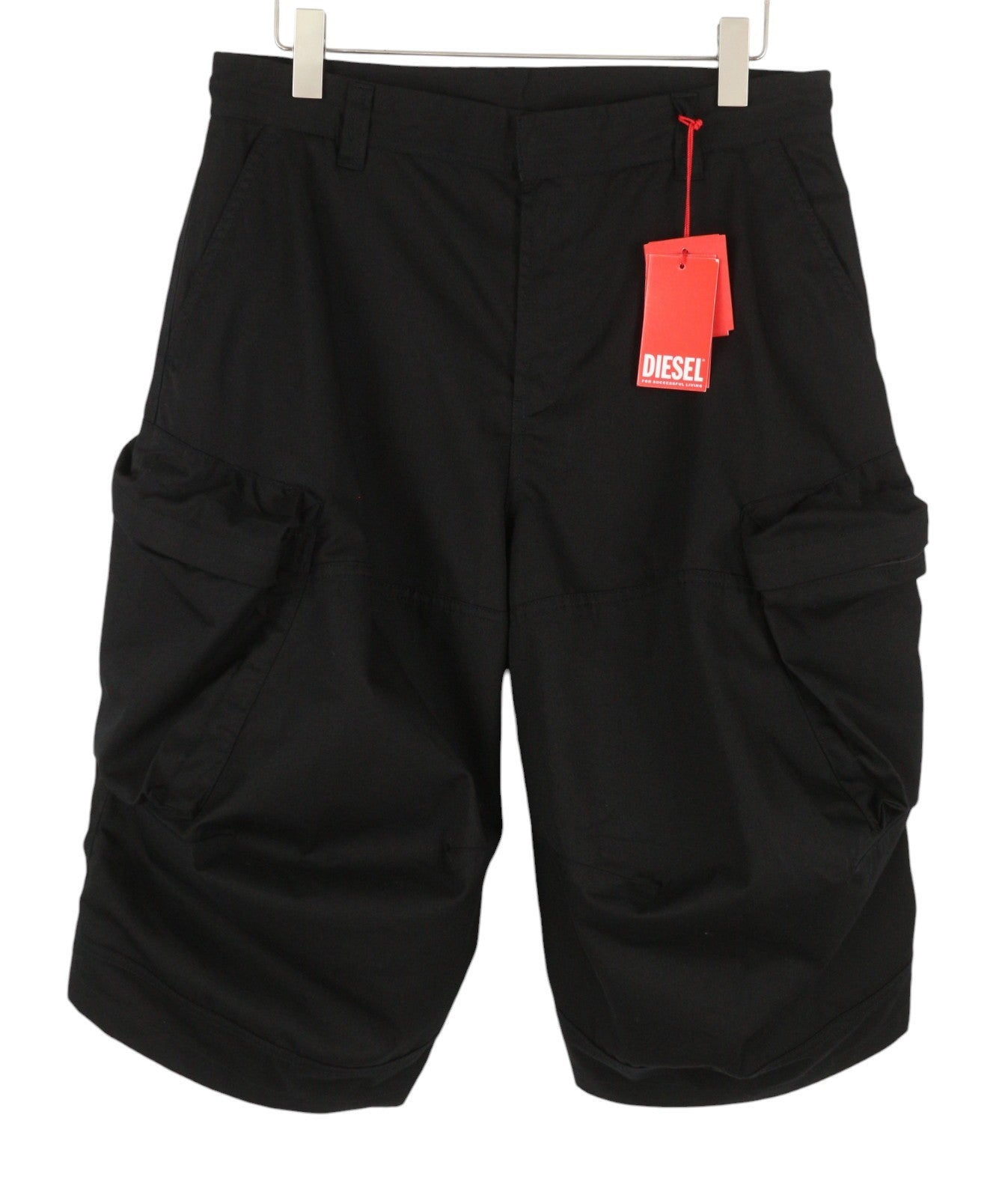 DIESEL P-Arne-Short-A Men Shorts 50 W34 Black Darts At Knees Cargo RRP250