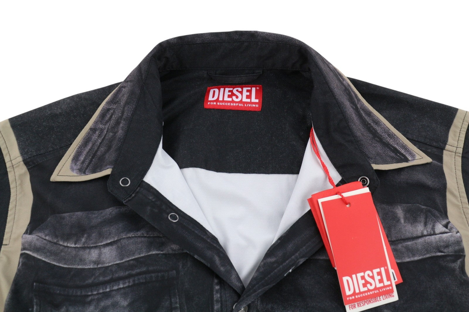 DIESEL S-After-A Men Shirt 50 Black Draped Twill Pockets Imitation RRP295