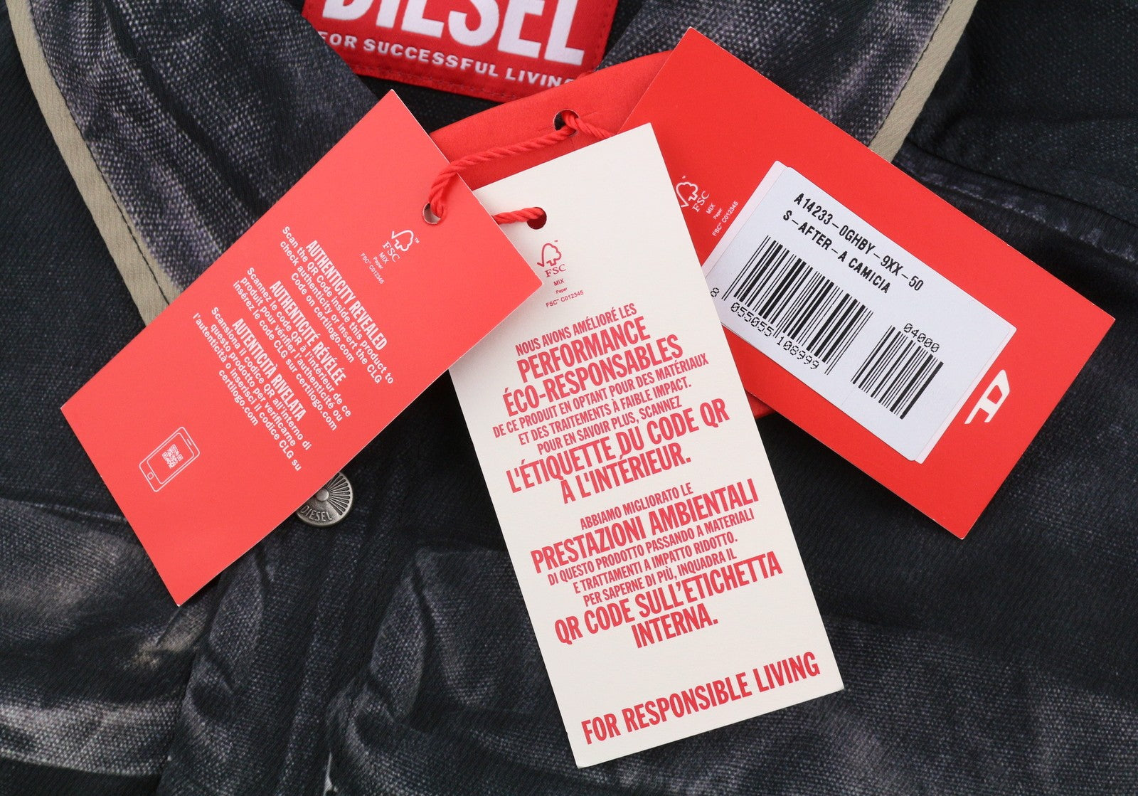 DIESEL S-After-A Men Shirt 50 Black Draped Twill Pockets Imitation RRP295
