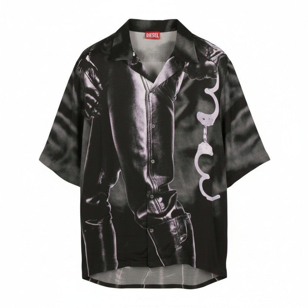 DIESEL PR-S-Mec-23 Men Shirt 50 Black All-Over Graphic Print Unisex RRP175