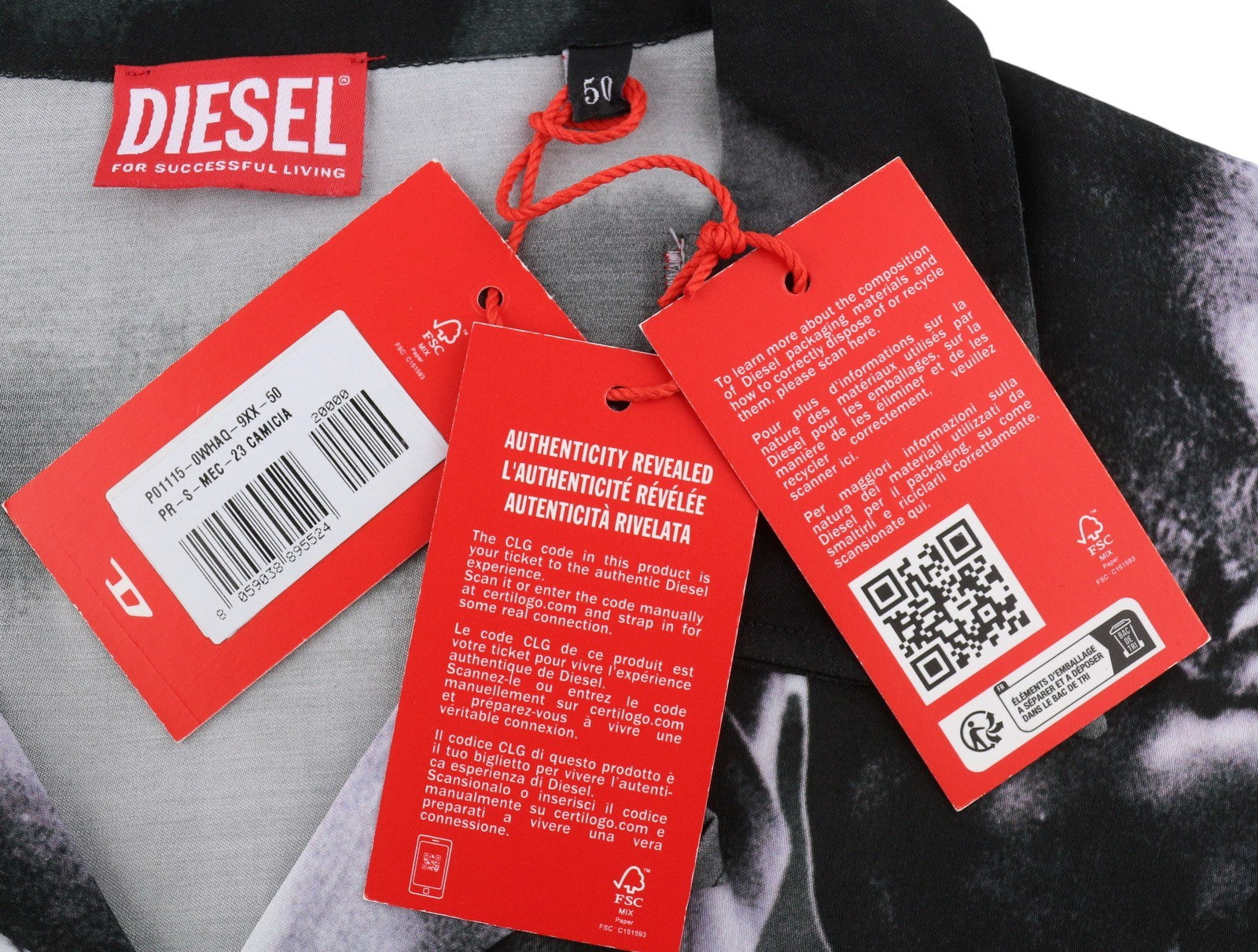 DIESEL PR-S-Mec-23 Men Shirt 50 Black All-Over Graphic Print Unisex RRP175