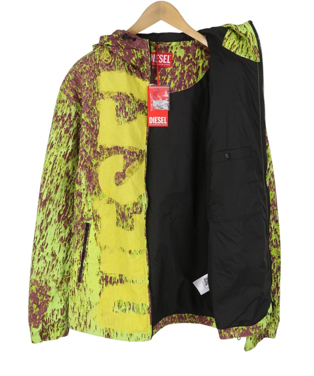 DIESEL J-Brick Men Jacket 52 Multicolor Printed Hooded Lightweight RRP295