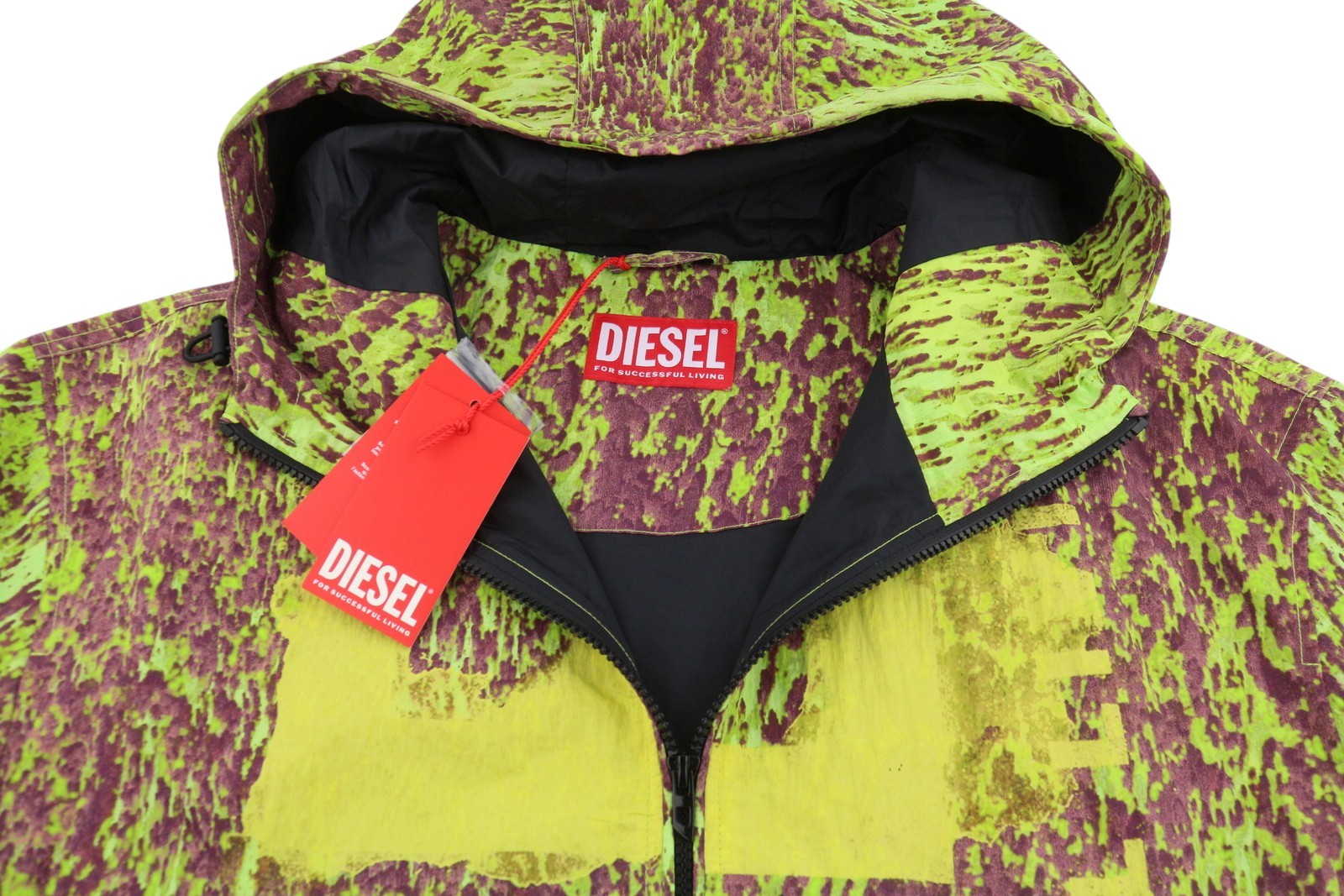 DIESEL J-Brick Men Jacket 52 Multicolor Printed Hooded Lightweight RRP295