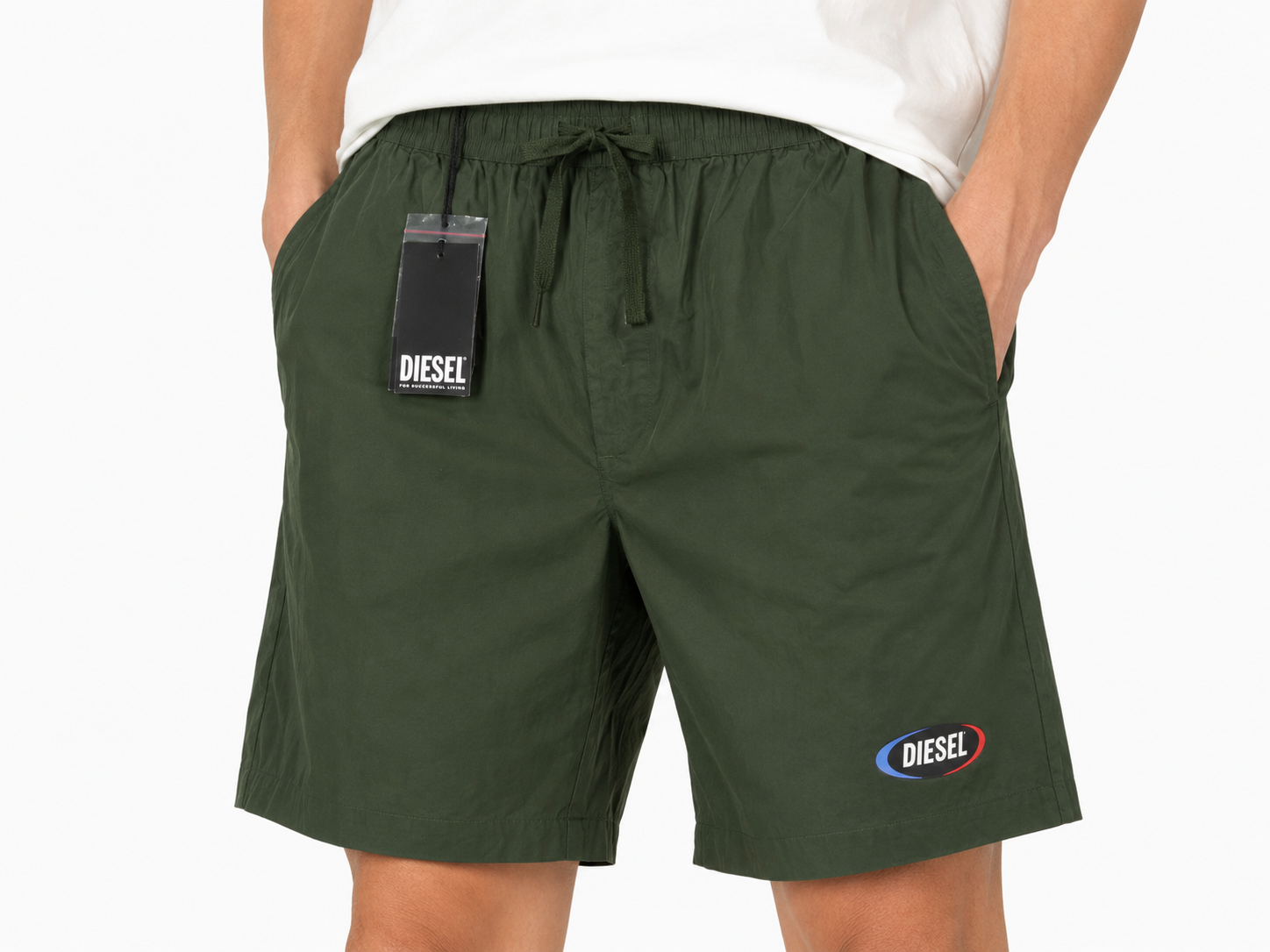 DIESEL P-Ferg-Out-New Men Shorts 52 W36 Khaki Green Elastic Waist RRP120