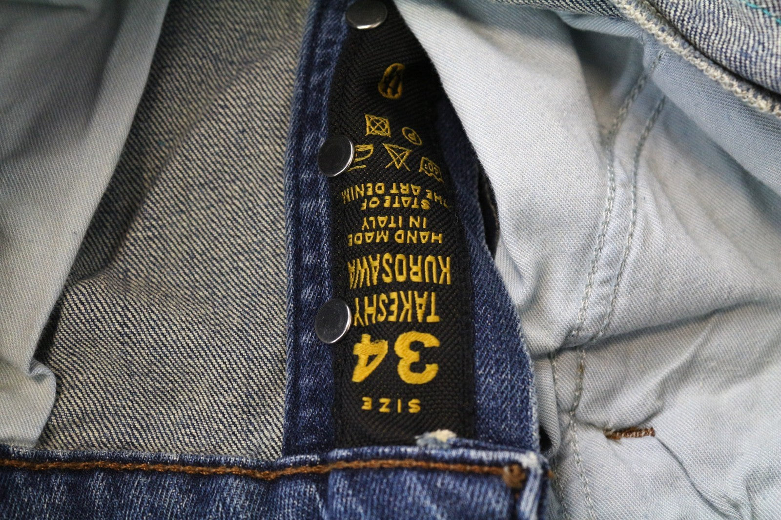 TAKESHY KUROSAWA TK75 Men Jeans W34 Blue Slim Distressed Stretch Buttoned