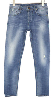 TAKESHY KUROSAWA TK75 Men Jeans W34 Button-Fly Stretch Blue Slim Distressed