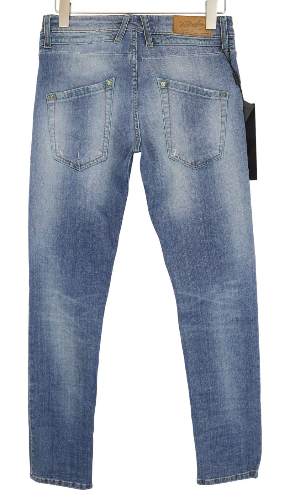 TAKESHY KUROSAWA TK75 Men Jeans W34 Button-Fly Stretch Blue Slim Distressed