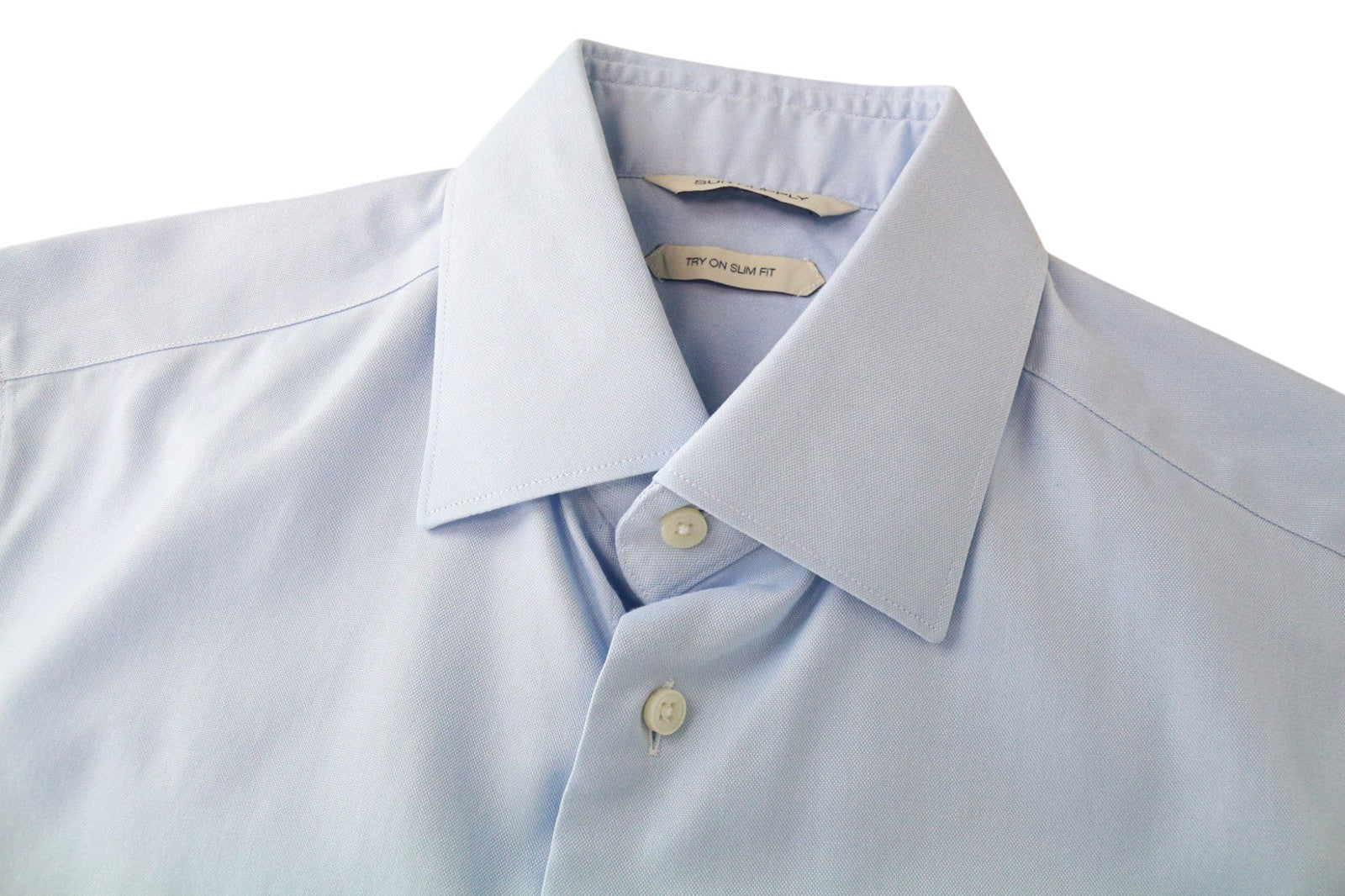 SUITSUPPLY Men Shirt 38L/15L Slim Blue Pure Cotton Classic Long Sleeve