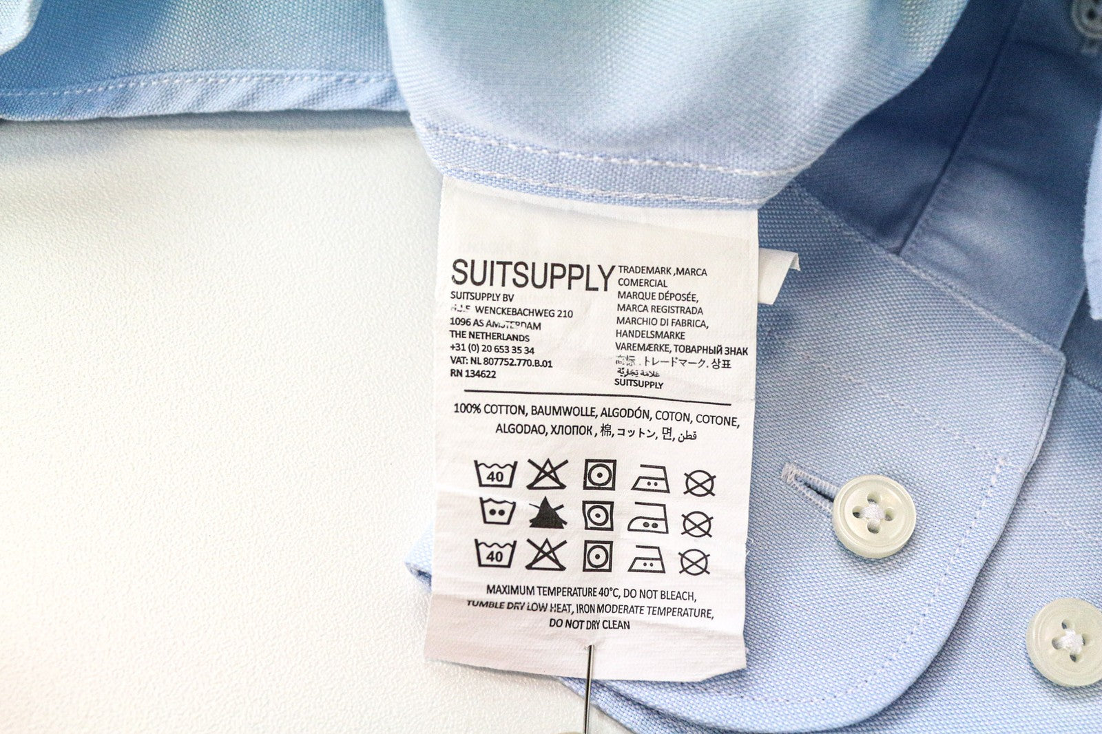 SUITSUPPLY Men Shirt 38L/15L Slim Blue Pure Cotton Classic Long Sleeve