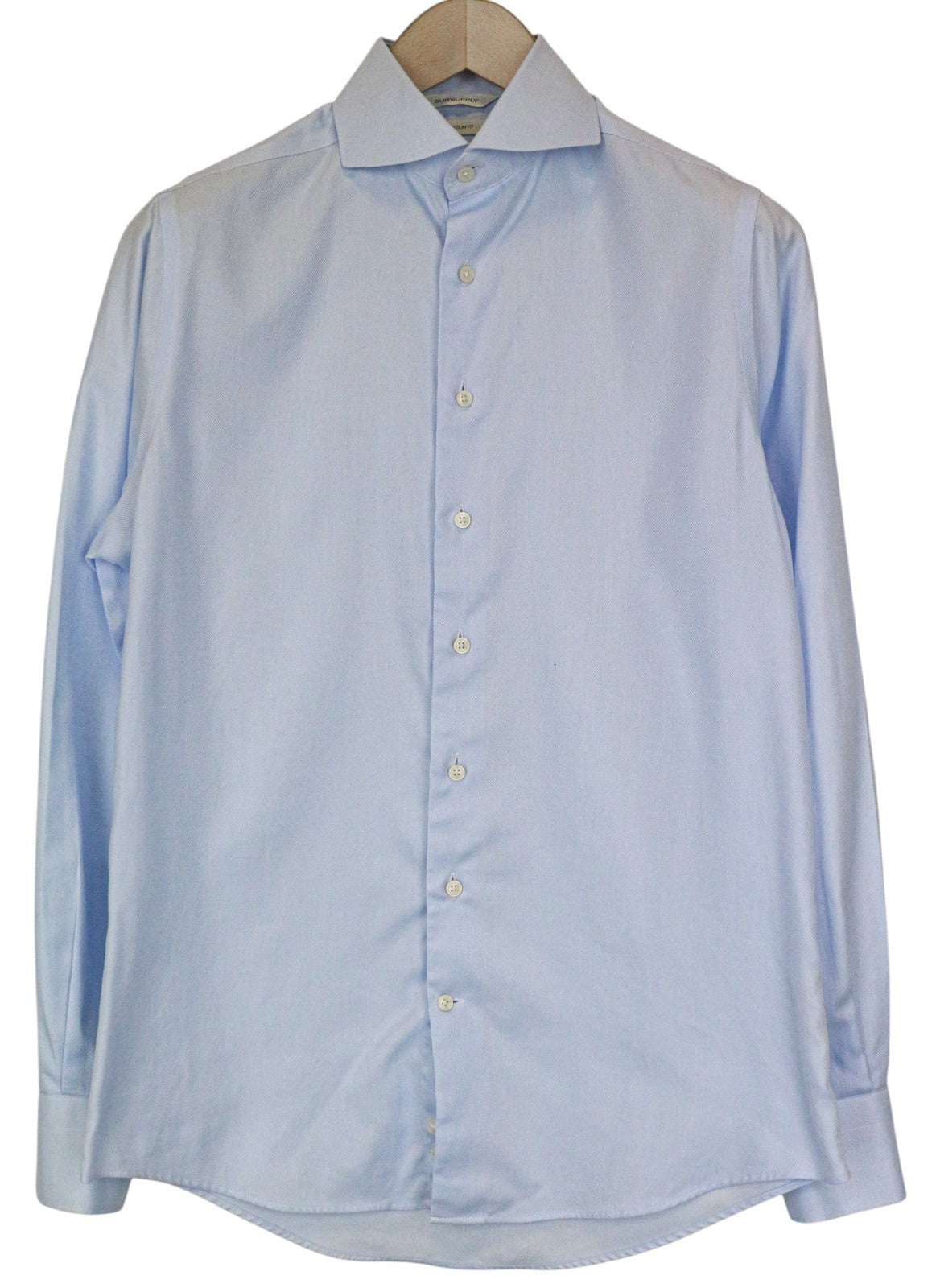 SUITSUPPLY Men Shirt 37/14 1/2 Slim Fit Long Sleeved Blue Pure Cotton Twill