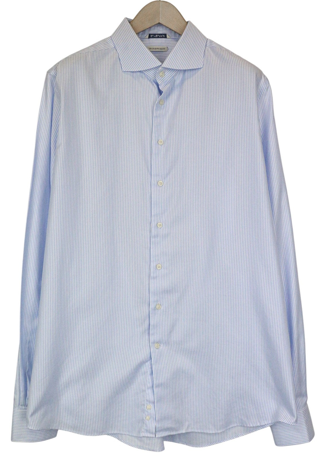 SUITSUPPLY Men Shirt 46L/18L Extra Slim Blue Pure Cotton Striped Formal