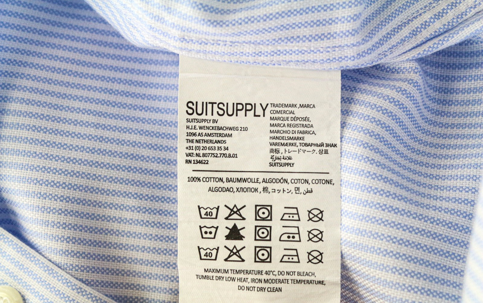 SUITSUPPLY Men Shirt 46L/18L Extra Slim Blue Pure Cotton Striped Formal