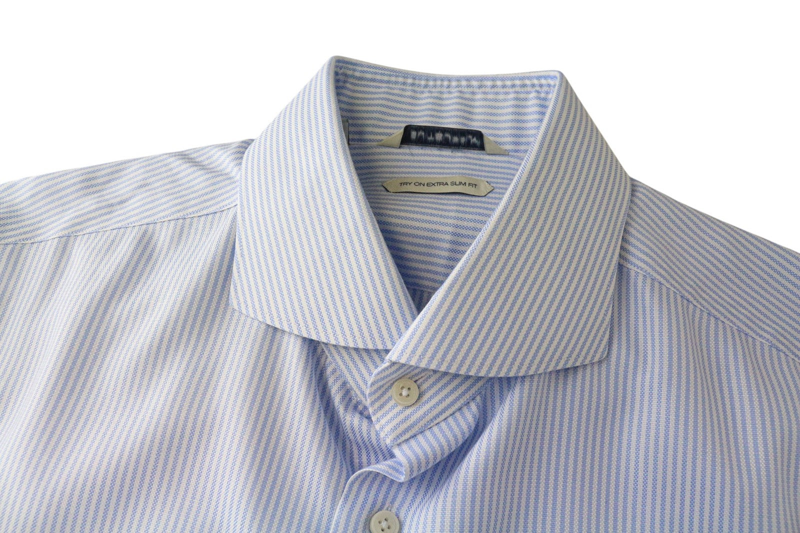 SUITSUPPLY Men Shirt 42L/16 1/2L Extra Slim Blue Pure Cotton Striped Cutaway