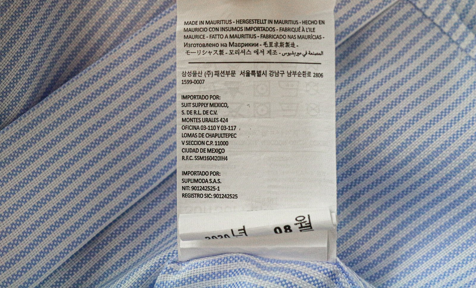SUITSUPPLY Men Shirt 42L/16 1/2L Extra Slim Blue Pure Cotton Striped Cutaway