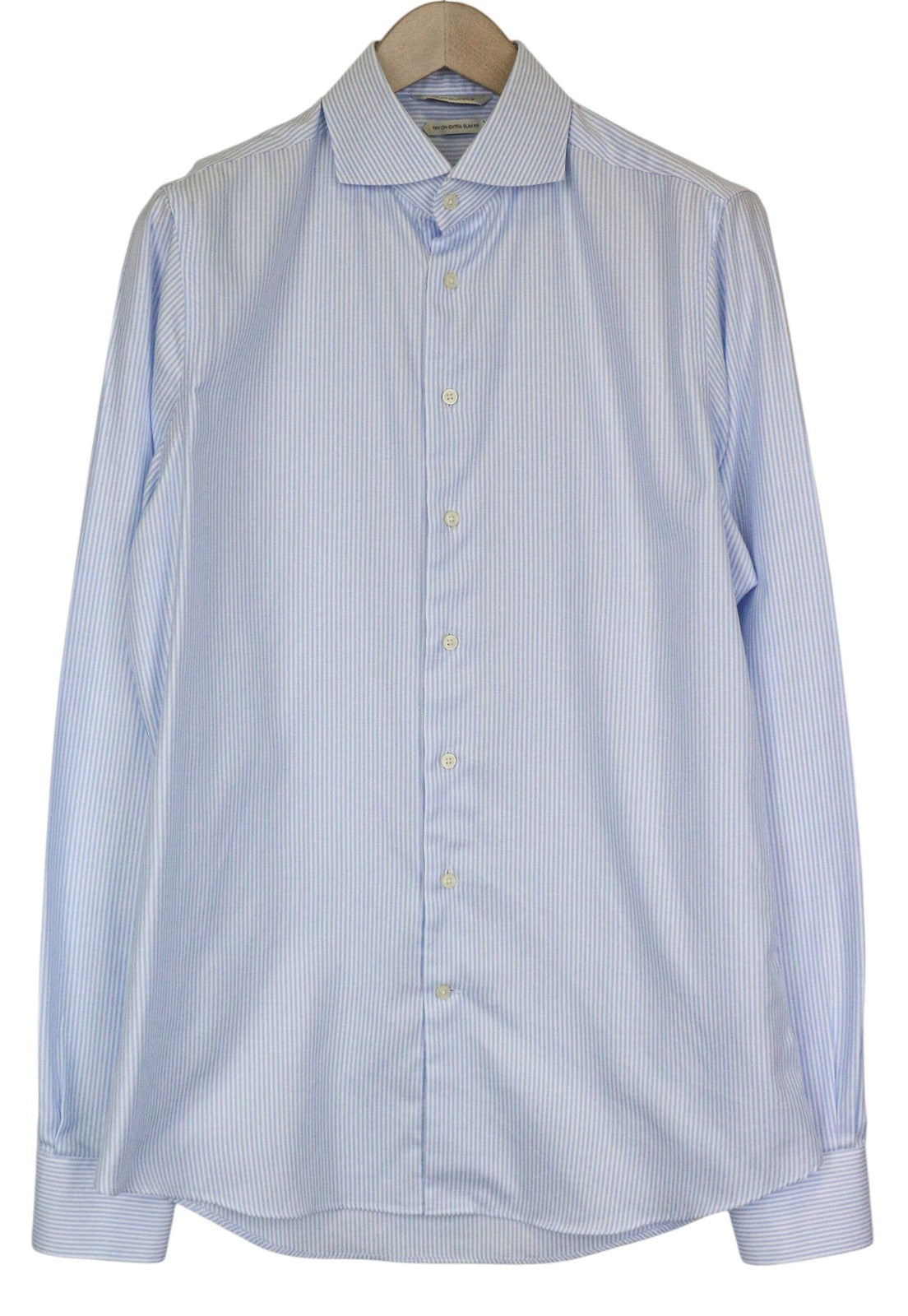 SUITSUPPLY Men Shirt 41L/16L Extra Slim Blue Pure Cotton Striped Pattern