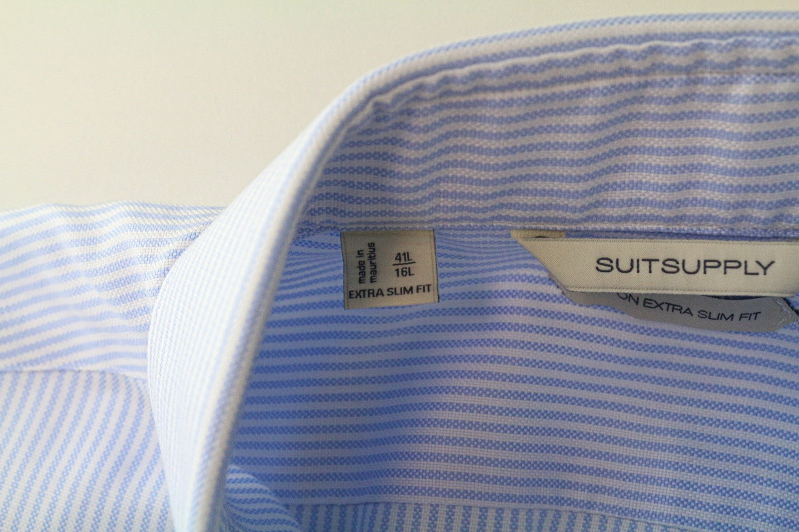 SUITSUPPLY Men Shirt 41L/16L Extra Slim Blue Pure Cotton Striped Pattern