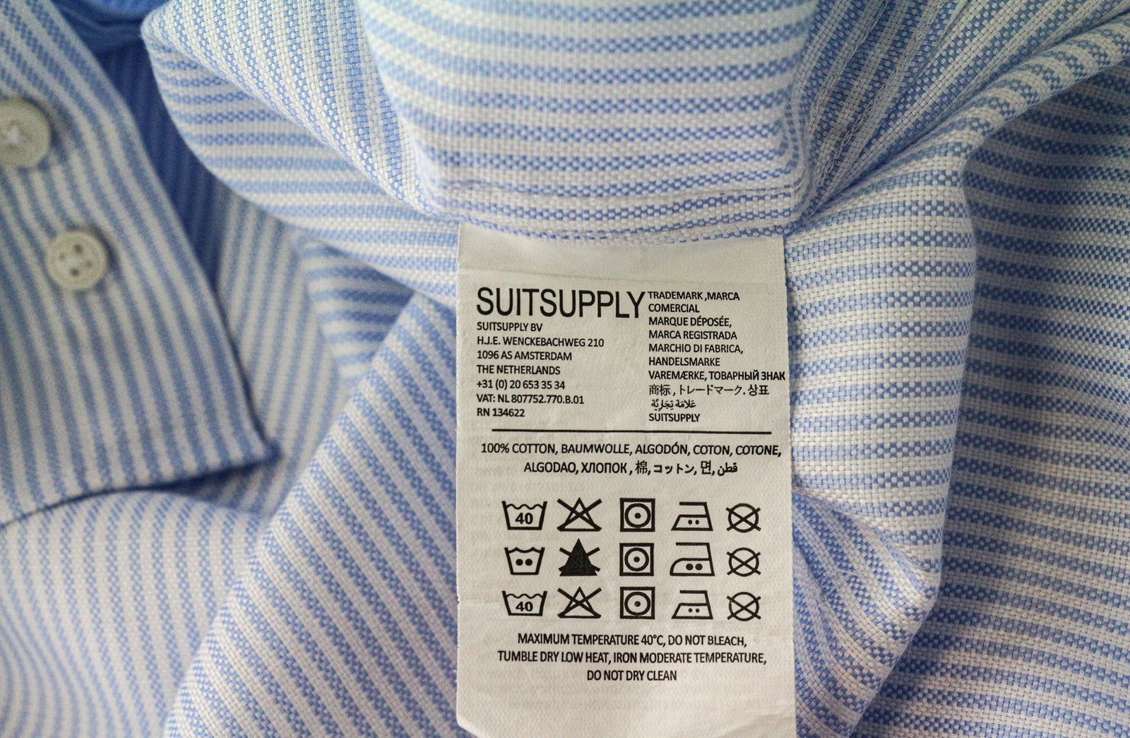 SUITSUPPLY Men Shirt 41L/16L Extra Slim Blue Pure Cotton Striped Pattern