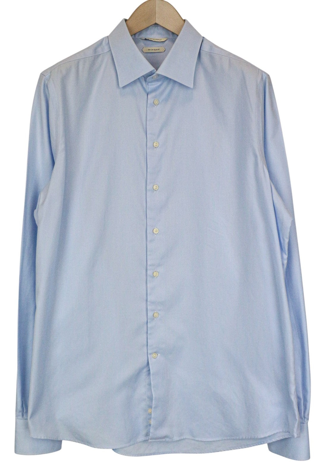 SUITSUPPLY Men Shirt 44L/17 1/2L Slim Blue Pure Cotton Button-Up Long Sleeve