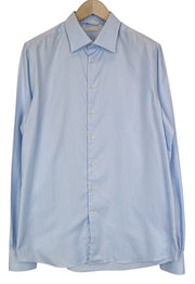 SUITSUPPLY Men Shirt 44L/17 1/2L Slim Blue Pure Cotton Button-Up Long Sleeve