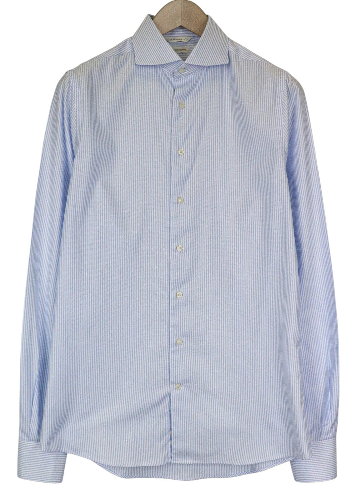 SUITSUPPLY Men Shirt 39L/15 1/2L Extra Slim Blue Cotton Striped Long Sleeve