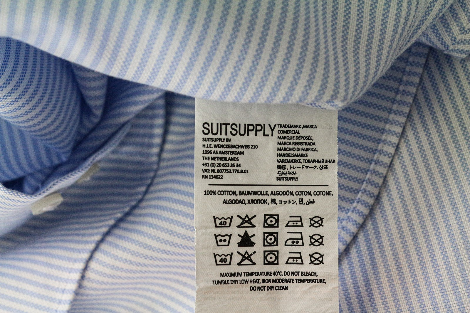 SUITSUPPLY Men Shirt 39L/15 1/2L Extra Slim Blue Cotton Striped Long Sleeve