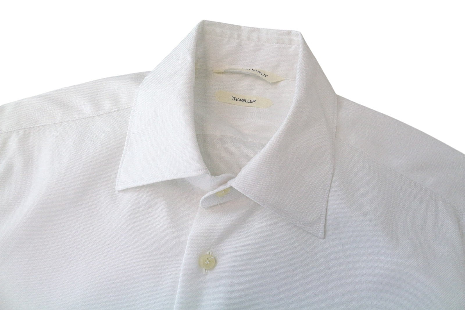 SUITSUPPLY Traveller Men Shirt 38/15 Slim White Pure Cotton Long Sleeved Twill