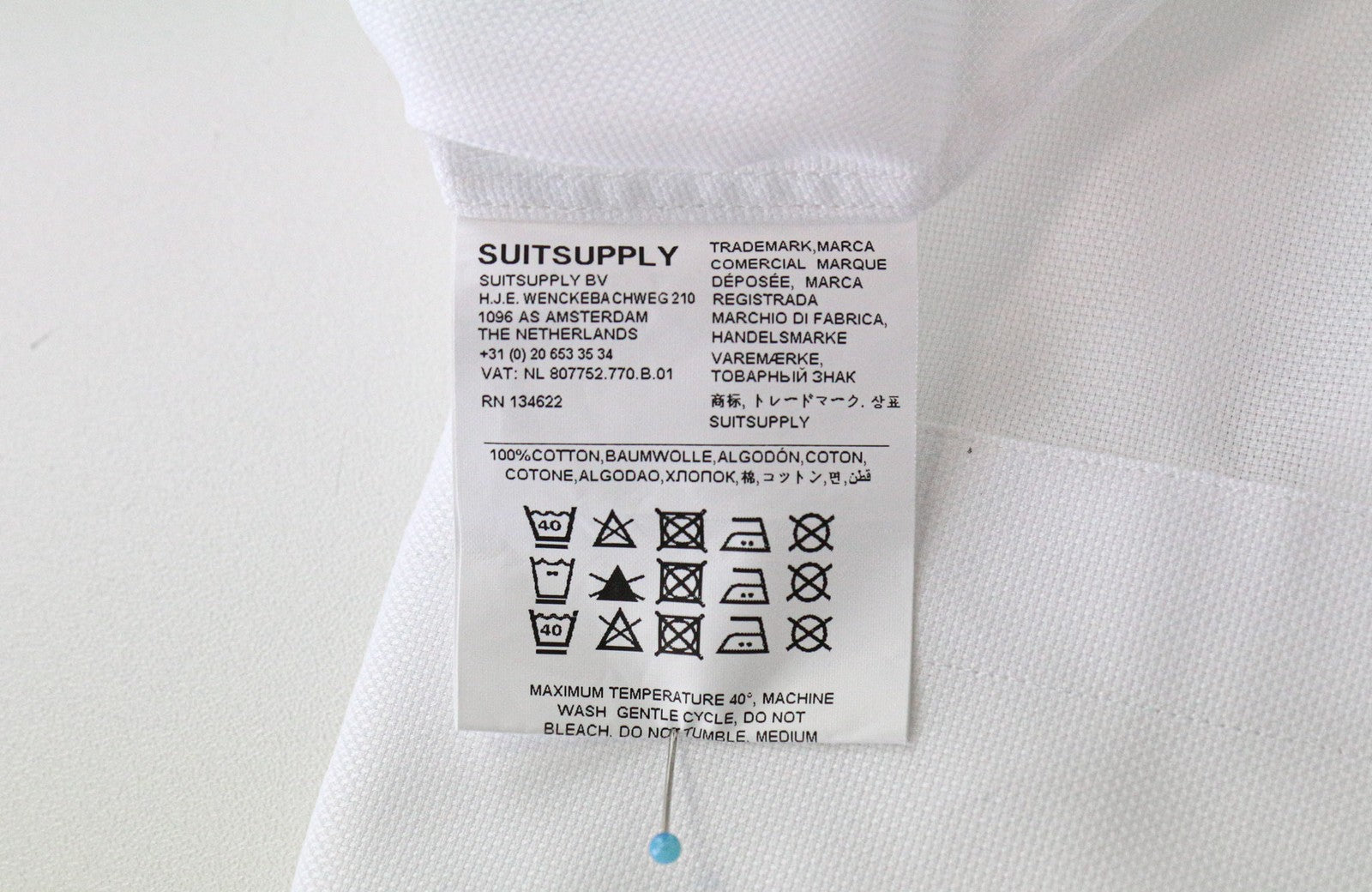 SUITSUPPLY Traveller Men Shirt 38/15 Slim White Pure Cotton Long Sleeved Twill