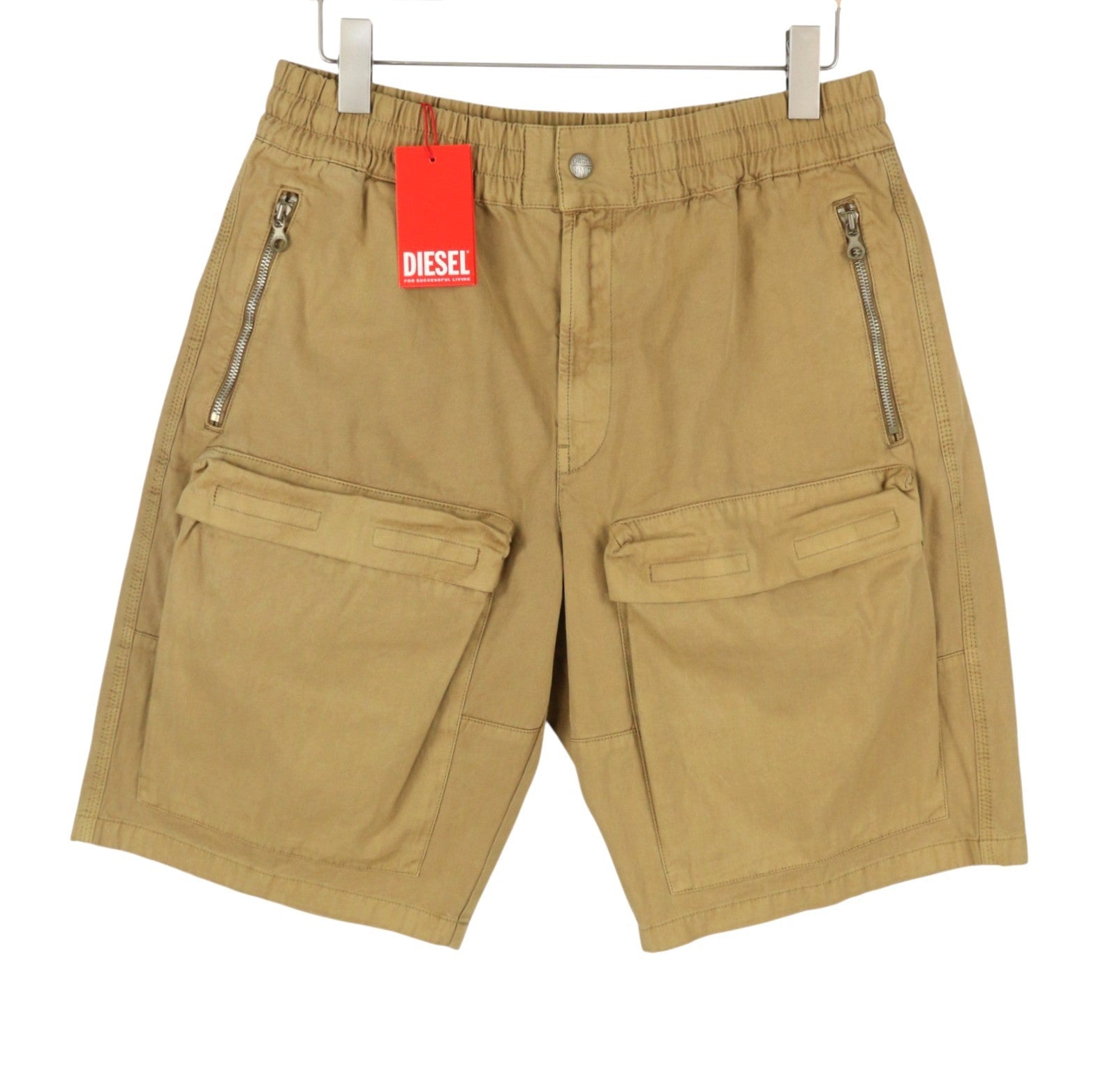 DIESEL P-Beeck-Short Men Shorts 54 W36 Brown Elastic Waist Cargo RRP195