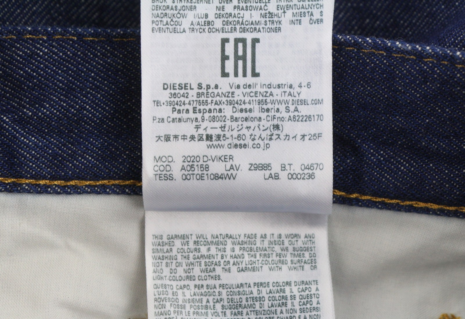 DIESEL 2020 D-Viker Z9B85 Men Jeans W38/L34 Blue Regular Fit Straight Leg RRP150