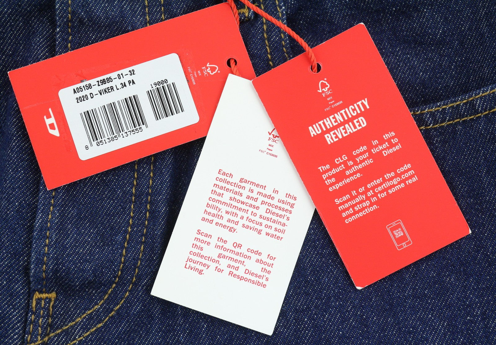 DIESEL 2020 D-Viker Z9B85 Men Jeans W32/L34 Blue Regular Fit Straight Leg RRP150