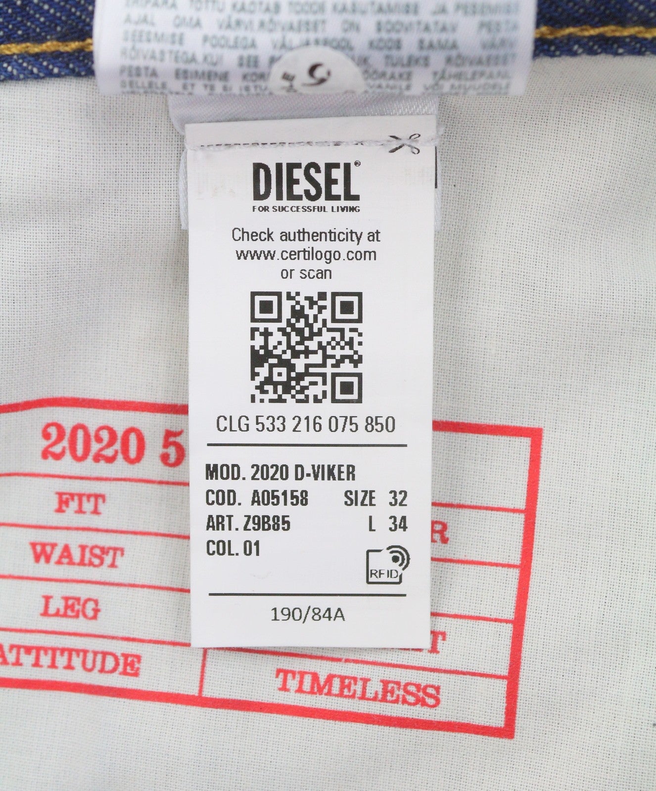 DIESEL 2020 D-Viker Z9B85 Men Jeans W32/L34 Blue Regular Fit Straight Leg RRP150