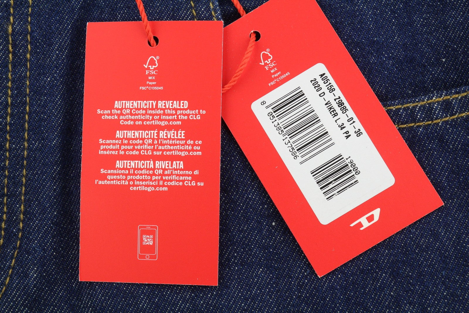 DIESEL 2020 D-Viker Z9B85 Men Jeans W36/L34 Blue Regular Fit Straight Leg RRP150