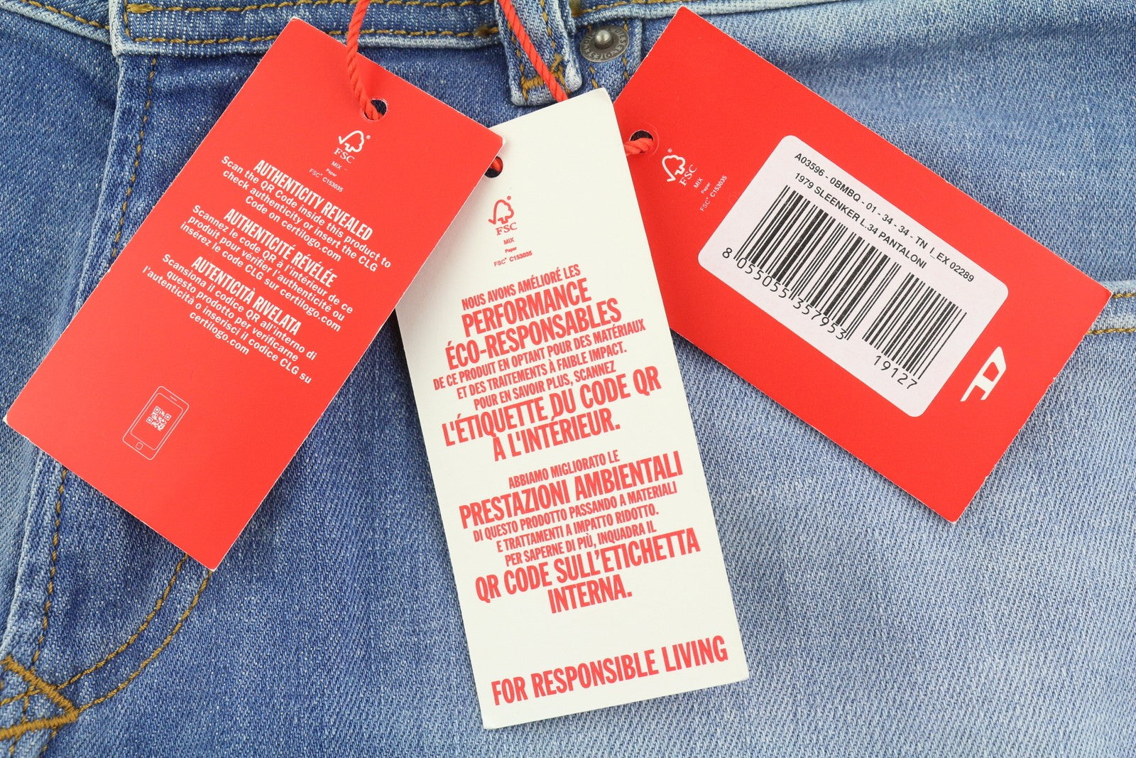 DIESEL 1979 Sleenker 0BMBQ Men Jeans W34/L34 Blue Skinny Fit Low Waist RRP175