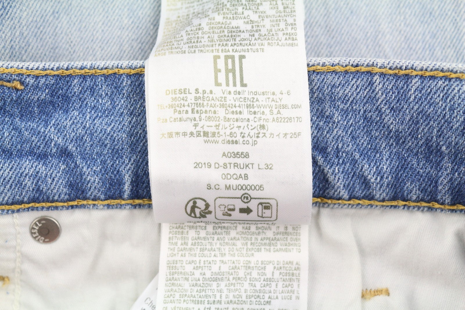 DIESEL 2019 D-Strukt 0DQAB Men Jeans W32/L32 Blue Faded Whiskers Slim RRP195