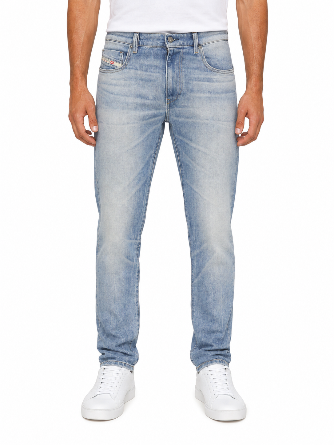 DIESEL 2019 D-Strukt 0DQAB Men Jeans W36/L32 Blue Faded Whiskers Slim RRP195