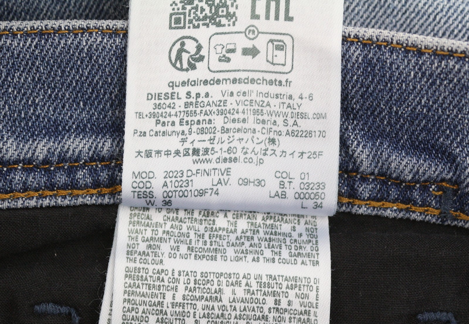 DIESEL 2023 D-Finitive 09H30 Men Jeans W36/L34 Blue Faded Regular Tapered RRP150