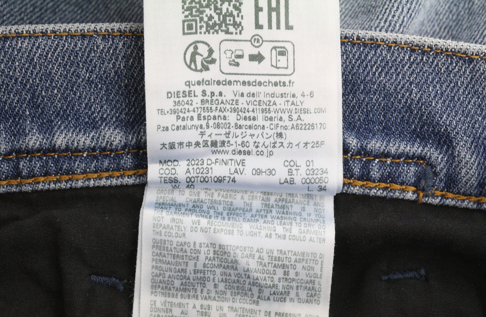 DIESEL 2023 D-Finitive 09H30 Men Jeans W40/L34 Blue Faded Regular Tapered RRP150